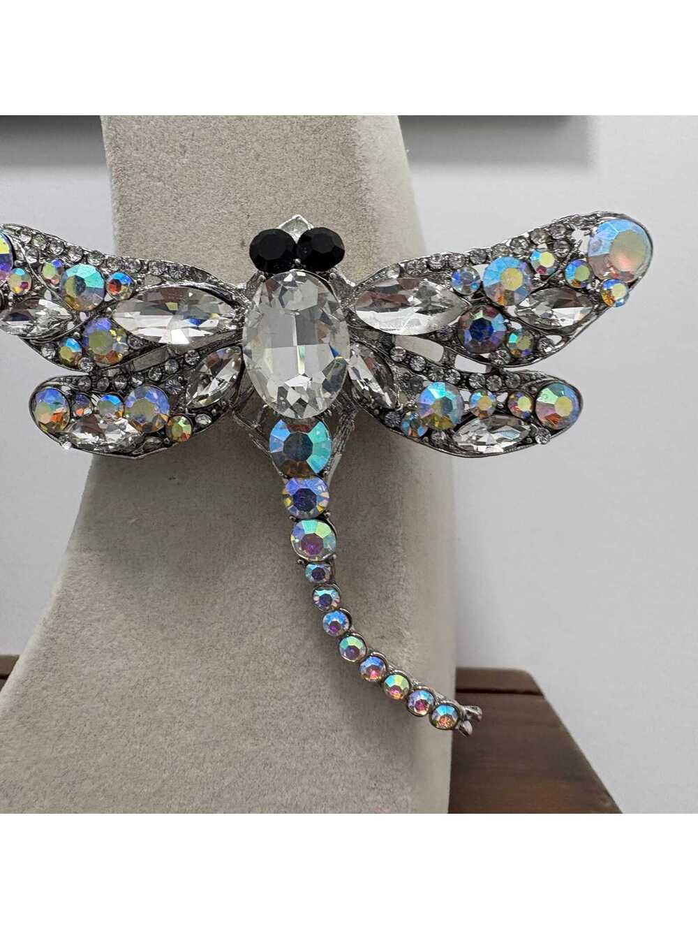 Large Modern Rhinestone Dragonfly Brooch Pin - Picture 2 of 6